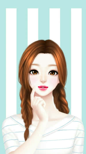 A Girl With Long Hair And A Striped Shirt Wallpaper