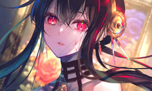 A Girl With Long Hair And Red Eyes Wallpaper