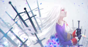 A Girl With Long White Hair Is Holding Swords Wallpaper