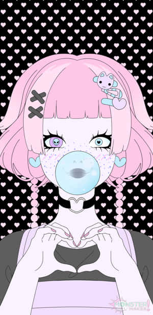 A Girl With Pink Hair And A Pink Bubble Blower Wallpaper