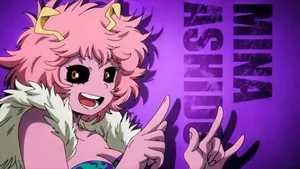 A Girl With Pink Hair And A Purple Background Wallpaper
