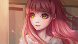 A Girl With Pink Hair And Green Eyes Wallpaper