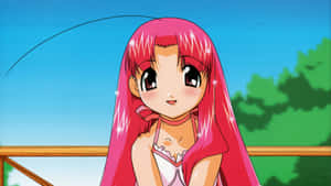 A Girl With Pink Hair Sitting On A Fence Wallpaper