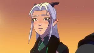 A Girl With White Hair And Horns Is Standing Next To Another Girl Wallpaper