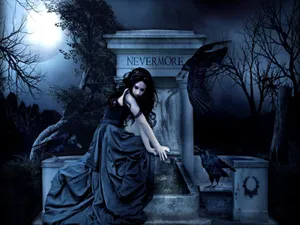 A Gothic Girl At The Nevermore Tomb Wallpaper