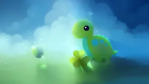 A Green Dinosaur Is Sitting In The Grass Wallpaper