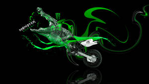 A Green Kawasaki Motocross Bike On A Black Background Wallpaper