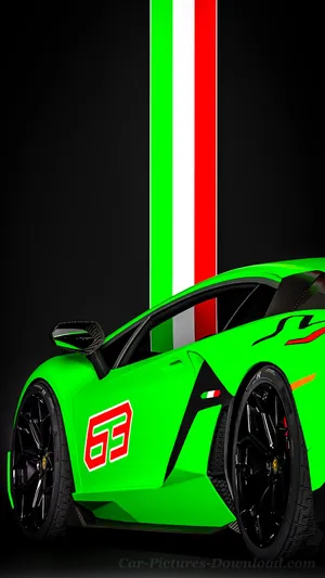 A Green Lamborghini Sports Car With The Italian Flag Wallpaper