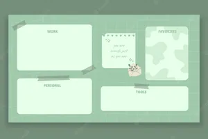 A Green Paper With A Pencil, Paper, And Pens Wallpaper