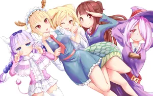 A Group Of Anime Girls Posing Together Wallpaper