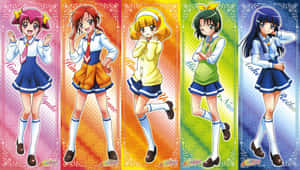 A Group Of Anime Girls Standing In A Row Wallpaper