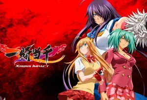 A Group Of Anime Girls Standing In Front Of A Red Background Wallpaper