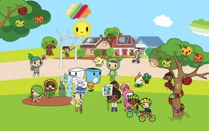 A Group Of People Are Standing Around A Tree Wallpaper