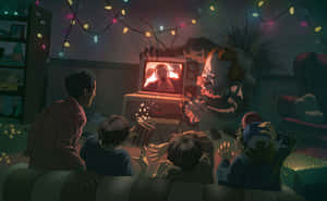 A Group Of People Watching Tv Wallpaper
