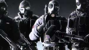 A Group Of Soldiers In Gas Masks Holding Guns Wallpaper