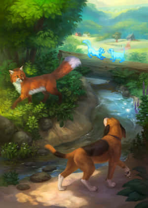 A Heartwarming Moment Between Tod And Copper From The Fox And The Hound Wallpaper