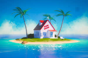 A House On An Island With Palm Trees Wallpaper