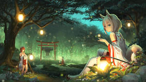 A Japanese Fox Spirit Known As A Kitsune Wallpaper