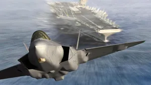 A Jet Flying Over A Ship Wallpaper