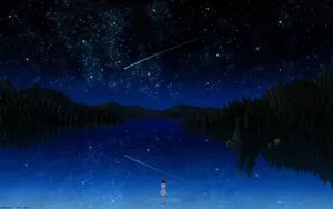 A Lake With A Starry Sky Wallpaper