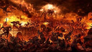 A Large Battle Scene With Many Demons And Monsters Wallpaper