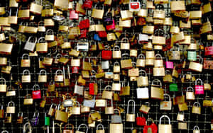 A Large Number Of Padlocks Are Attached To A Wall Wallpaper