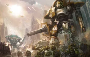 A Large Robot Is Standing In A City Wallpaper