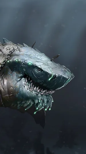 A Large Shark With A Green Glow Wallpaper