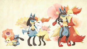 A Lucario And Delphox Using Their Psychic Powers Wallpaper