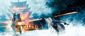 A Man And Woman Are Fighting In The Snow Wallpaper