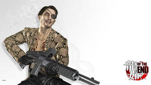 A Man Holding A Gun In Front Of A White Background Wallpaper