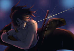 A Man Holding A Sword In The Rain Wallpaper