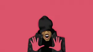 A Man In A Black Jacket And Pink Gloves Wallpaper