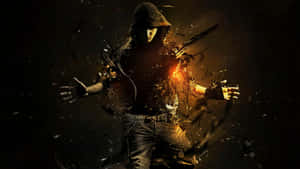 A Man In A Hoodie Is Standing In Front Of A Fire Wallpaper
