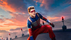 A Man In A Superhero Costume Is Standing On A Bridge Wallpaper