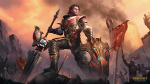 A Man In Armor Standing In Front Of A Castle Wallpaper