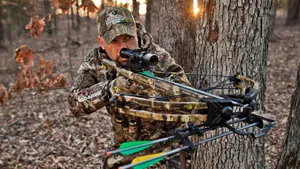 A Man Is Aiming His Bow In The Woods Wallpaper