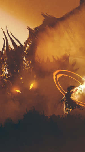 A Man Is Fighting A Dragon In The Desert Wallpaper