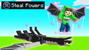 A Man Is Flying A Dragon In Minecraft Wallpaper