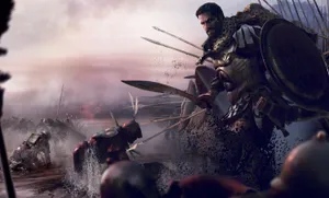 A Man Is Holding A Sword And A Shield Wallpaper