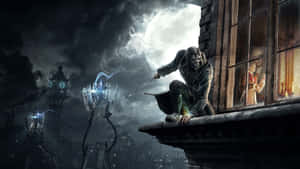 A Man Is Sitting On A Ledge With A Sword Wallpaper