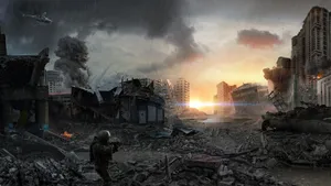 A Man Is Standing In Front Of A Destroyed City Wallpaper