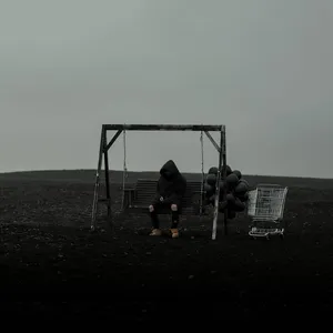 A Man Sitting On A Swing In A Field With Balloons Wallpaper