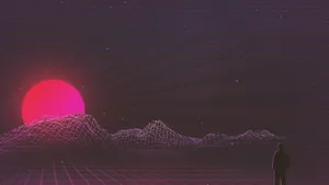 A Man Standing In Front Of A Red Sun Wallpaper