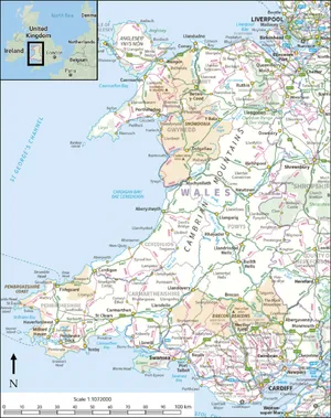 A Map Of Wales With The Major Cities And Towns Wallpaper