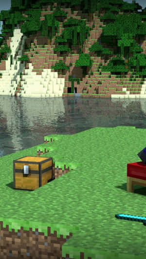 A Minecraft Scene With A Couch And A Boat Wallpaper