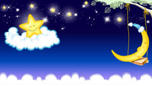 A Moon And A Star In The Sky Wallpaper