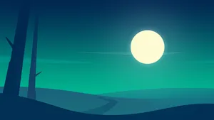 A Moonlit Night With Trees And A Road Wallpaper