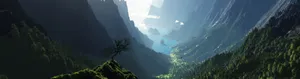 A Mountain With Trees And A Lake In The Background Wallpaper