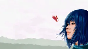 A Mysterious Anime Girl Enjoying A Mesmerizing Blue Sunset. Wallpaper